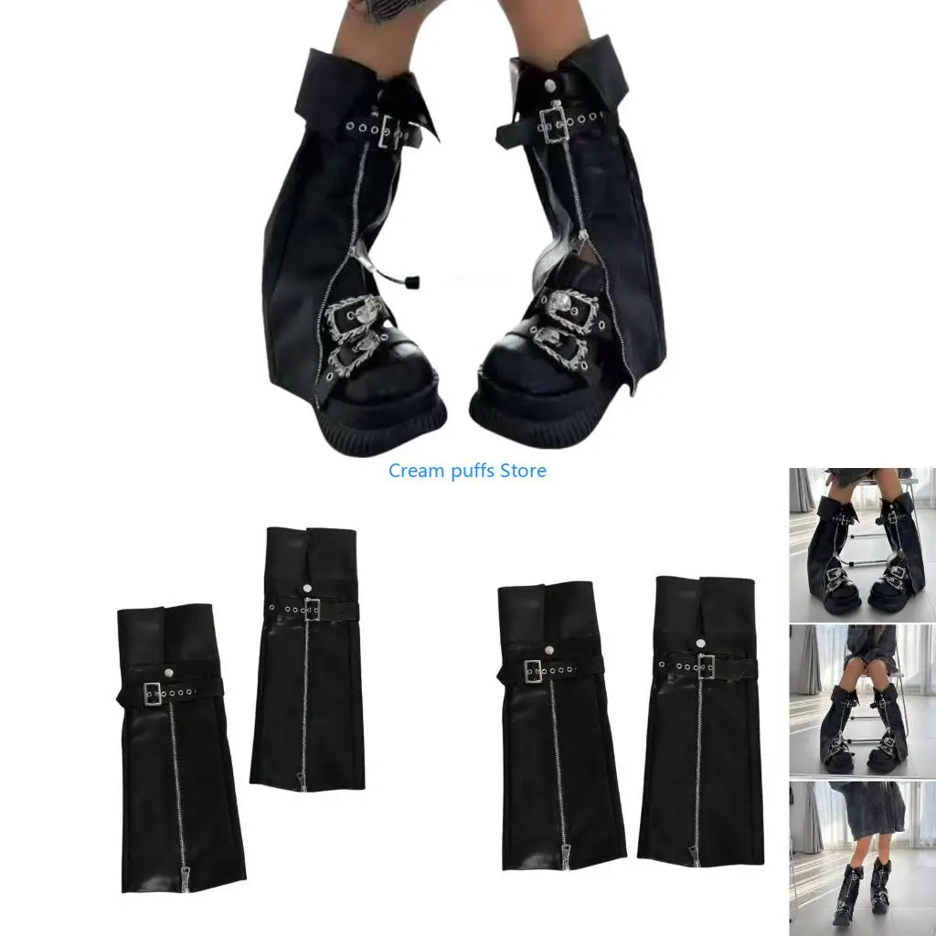 

50LE Harajuku Roolves Rock Punk The Warners Регулируемые металлические пряжки колена высокие носки для ботинок