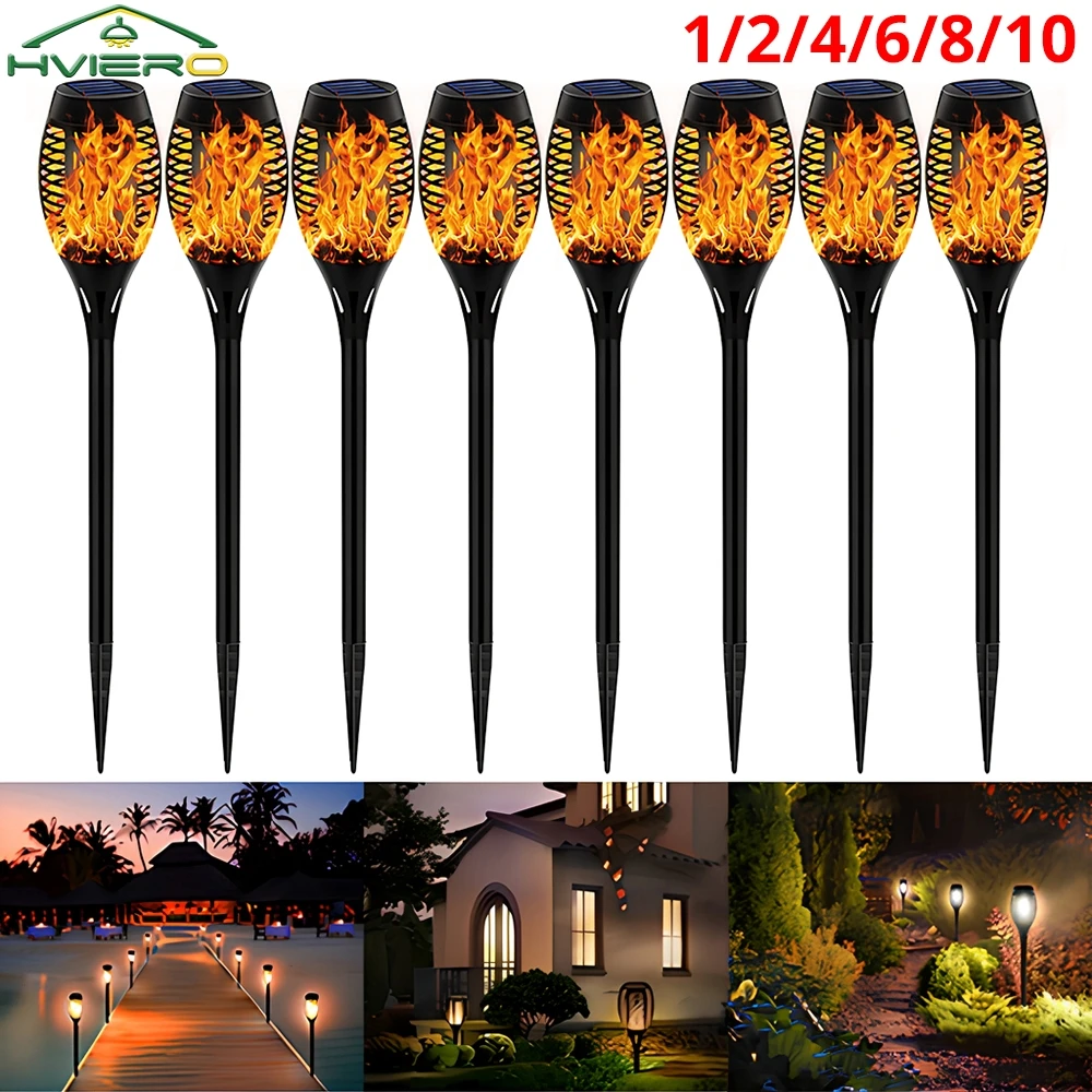 1/2/4/6/8/10PCS 12LED Solar Flame Torch Light Flickering Light Waterproof Torches Decoration Outdoor Lawn Yard Patio Floor Lamp