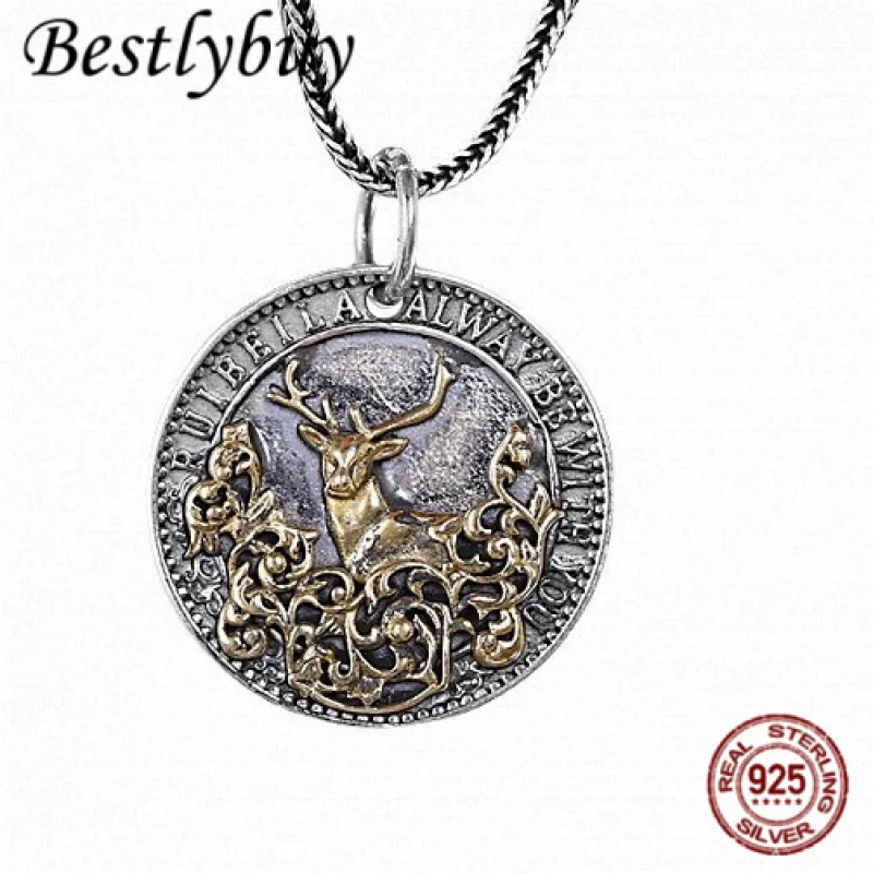 

NEW S925 Silver Women's Personalized Deer and You Round Pendant Fashion European and American Couple Pendant