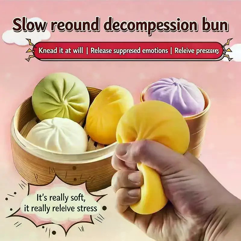 Bun Squeeze Toy - Simulation Steamed Bread Stress Ball, Soft Squishy Food Gift for Decompression