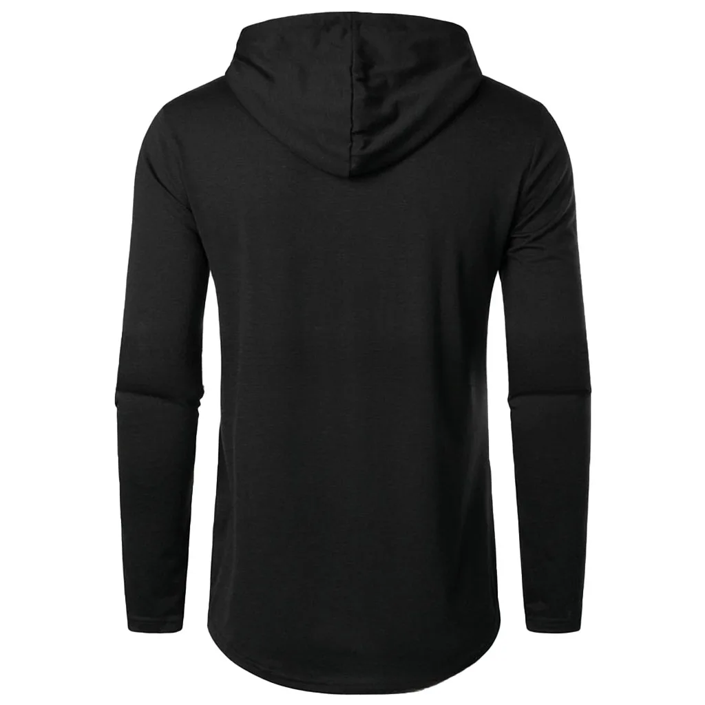 Herren-Langarm-T-Shirt mit Kapuze, Kordelzug, Baumwolle, lässig, gemütlich, einfarbig, schmale Passform, für Herren, Sport, Fitness, atmungsaktiv – Detail 15