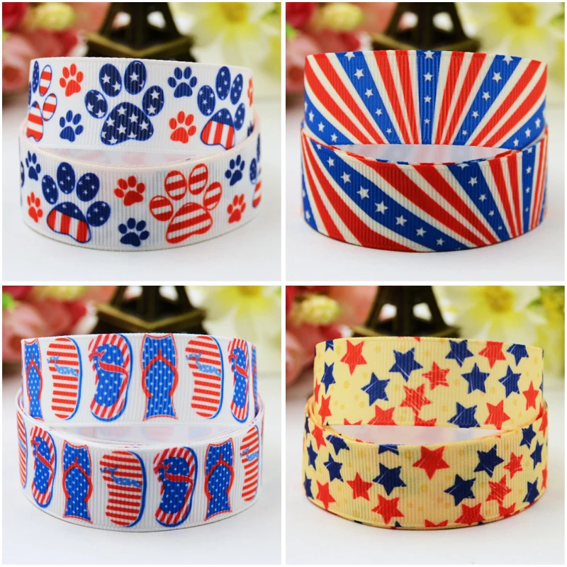

22mm 25mm 38mm Independence day Cartoon Printed Grosgrain Ribbon for DIY Hair Bows Merry Party Gift Decoration Material 10 Yards