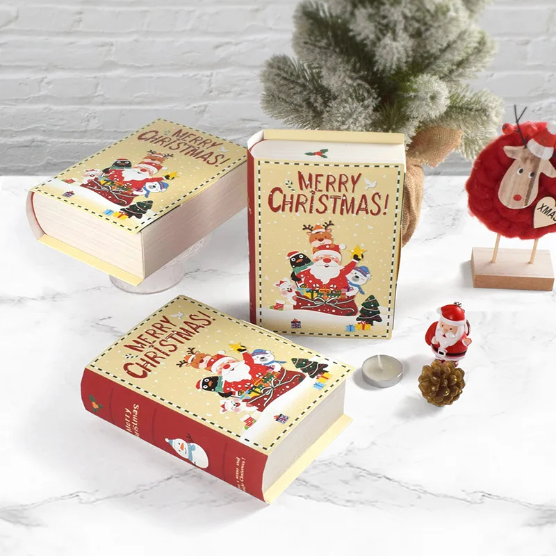 3pcs Book Shape Merry Christmas Candy Boxes Santa Claus Gift Packing Box Bag 2024 Navidad Natal Noel Party Decoration New Year