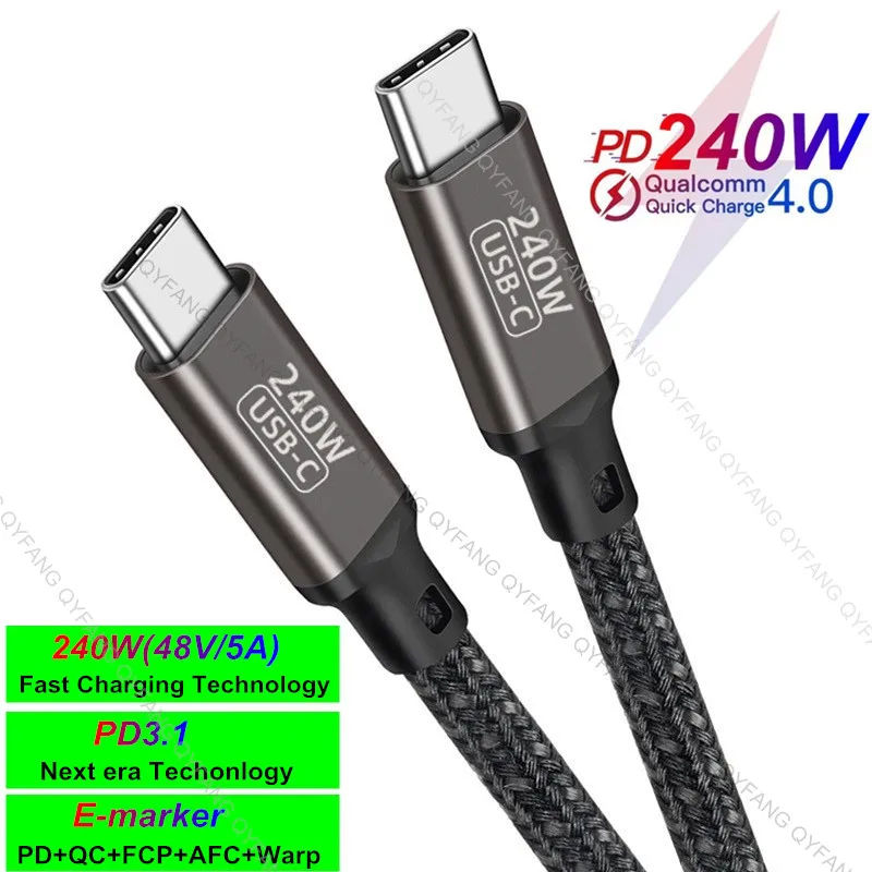 Cable USB tipo C para PS5, Nintendo Switch, MacBook, QC4.0 VOOC Warp SCP, carga rápida, PD3.1, 240W, PD100W