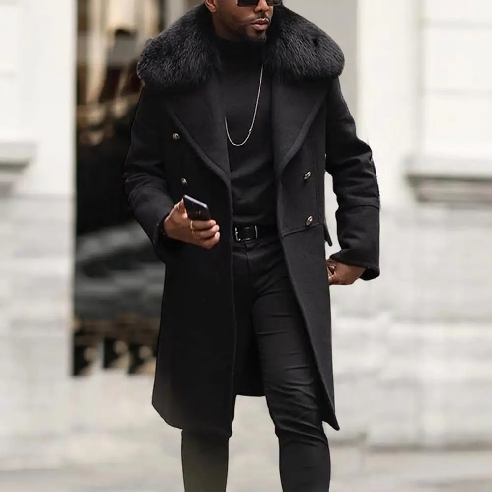 Fashion Men Coats Autumn Winter British Large Size Streetwear Overcoat Fur Collar Coat Male Woolen Coat Outwear Cardigan