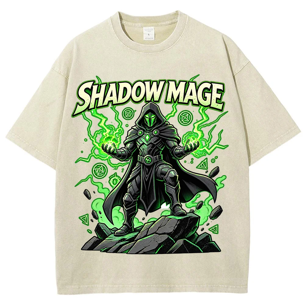 Men Shadow Mage Graphic T Shirt Gothic Fantasy Magic Wizard Streetwear Casual Short Sleeve Tee Halloween Clothing