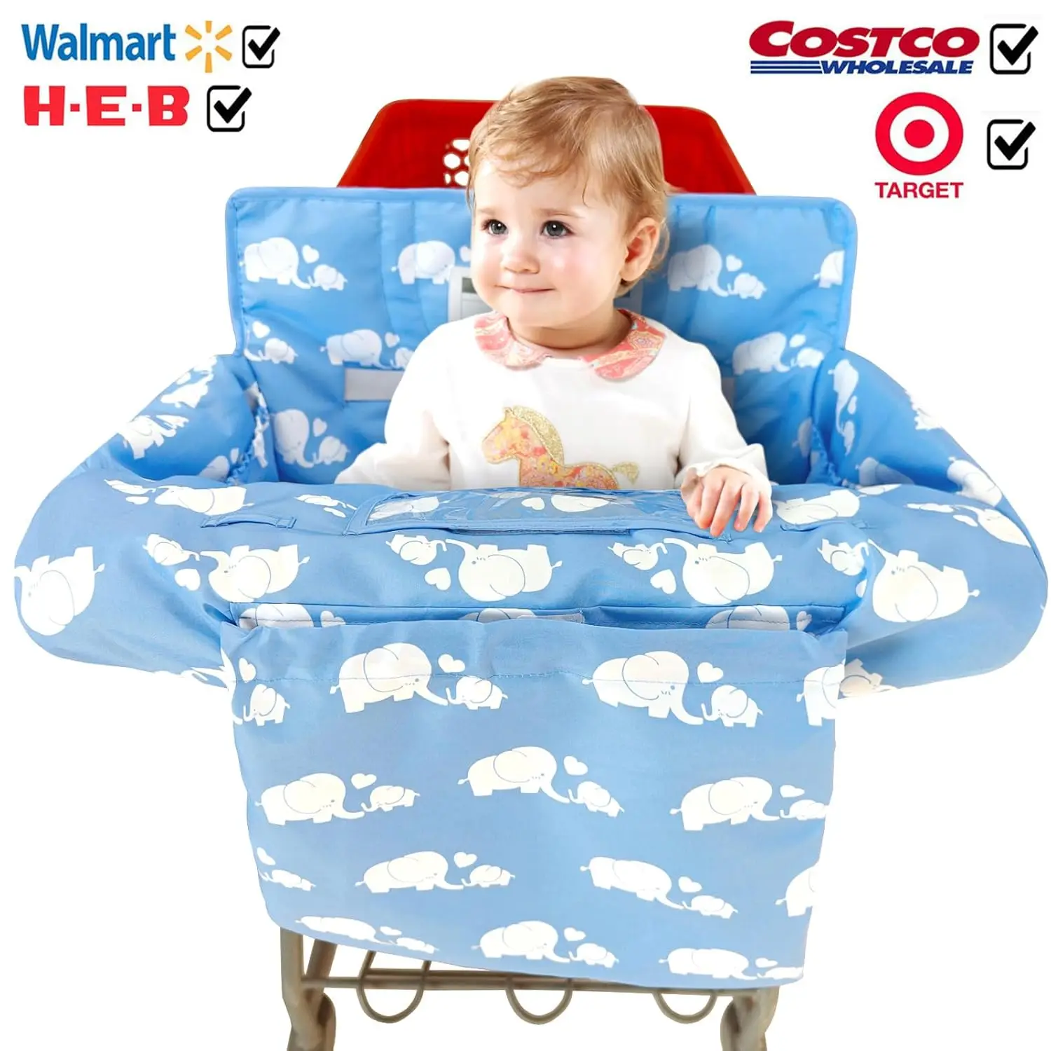 Morbido cuscino attaccato Carrello della spesa 2 in 1 e fodera per seggiolone per bambino Fodera per carrello imbottita in cotone portatile con borsa per il trasporto Animale