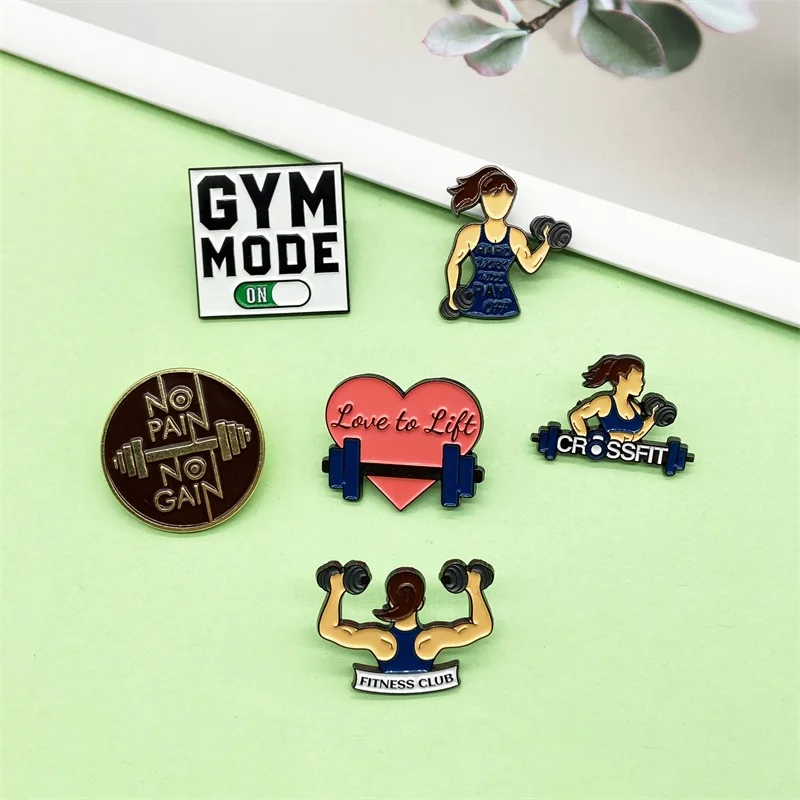 Creative Sports Fitness Around Girls Anti-dumbbell Design Alloy Enamel Brooch Exquisite Fashion Badge Pin Jewelry Accessories