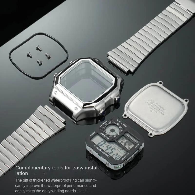 AE-1200 Case with Mirror glass for Casio AE1200/AE1300 Modified Metal Stainless Steel Case with Waterproof Ring screw and Tools image 2