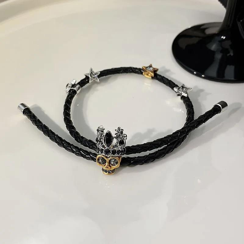 

Europe Vintage Crown Skull Bracelet For Women Black Rock And Roll Pulsera Hombre Luxury Jewelry Top Quality Birthday Party Gift