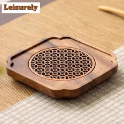 Retro Square Walnut Tea Tray Teapot Solid Wood Pot Bearing Holder Office Coffee Teapot Holder Cups Base Tea Ceremony Accessories
