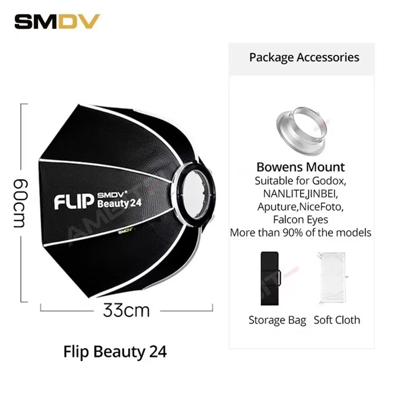 SMDV Flip Beauty 20 24 Snel los te maken parabolische sterke reflecterende beauty-diffuser voor Bowens Elinchrom Broncolor flitserbevestiging