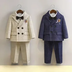 Boys Suit for Weddings Autumn Gentleman Plaid Birthday Blazer Set 2 To 12 Y Kids School Uniform Host Chorus Performance Costumes