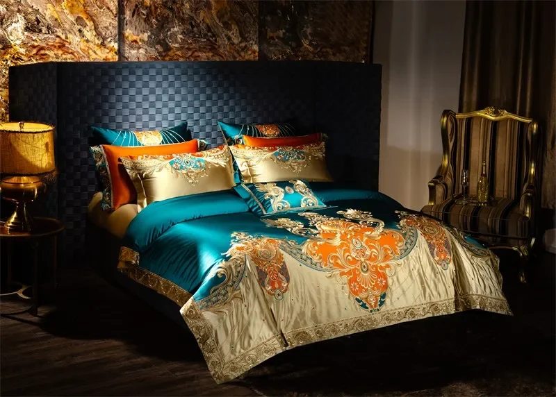 Golden Embroidery Patchwork Duvet Cover Set Luxury Royal Bedding Set 4/6/10Pcs Comforter Cover Bed Sheet Bedspread Pillowcases