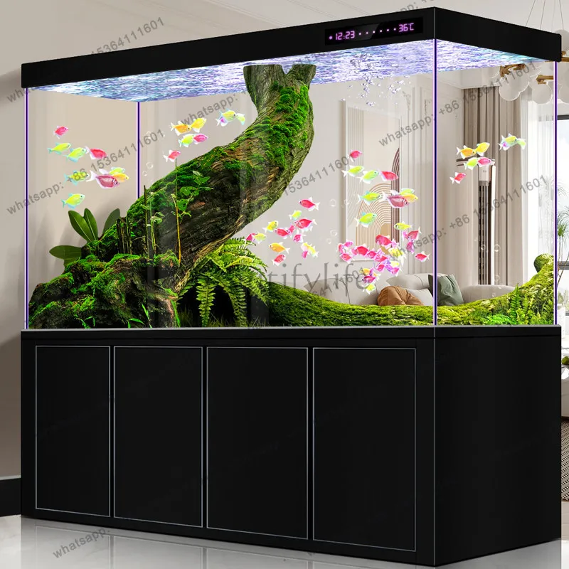 FG Luxury Aluminum Alloy Arowana Tank: Large Floor-Standing Divider Aquarium Self-Cleaning Bottom Filter, Ultra Clear Glass JT40