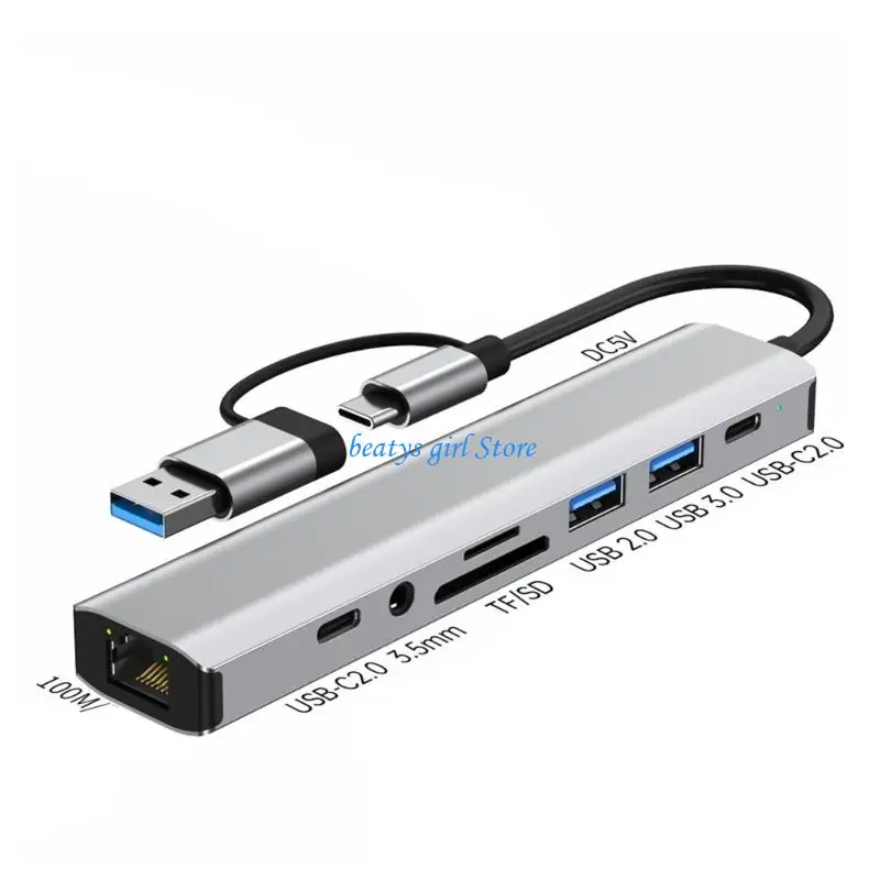 C7AB 9 In 1 Multiple Port USB3.0 Adapter with RJ45 Networking And Card Slot