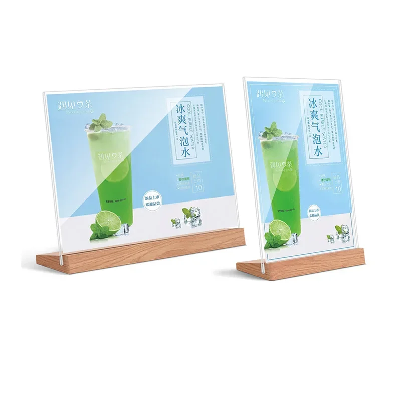 Table Sign Table Display L-shaped Menu Solid Wood A4 Acrylic Decca Binder Photocards  Photo Card Holder  Display Stand