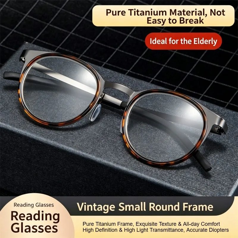 Retro Round Frame Reading Glasses For Men Anti-Blue Light Metal Full Frame Ultra-Thin Far Sight Eyeglasses Men's Business Eyewea