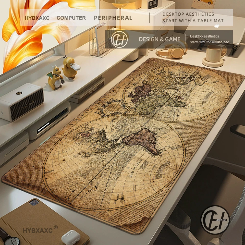 HD Mouse Pad Retro Navigation Map Art Gamer Mousepad Large Mouse Mat Natural Rubber Desk Rug PC Desk Mats Design Mousepads