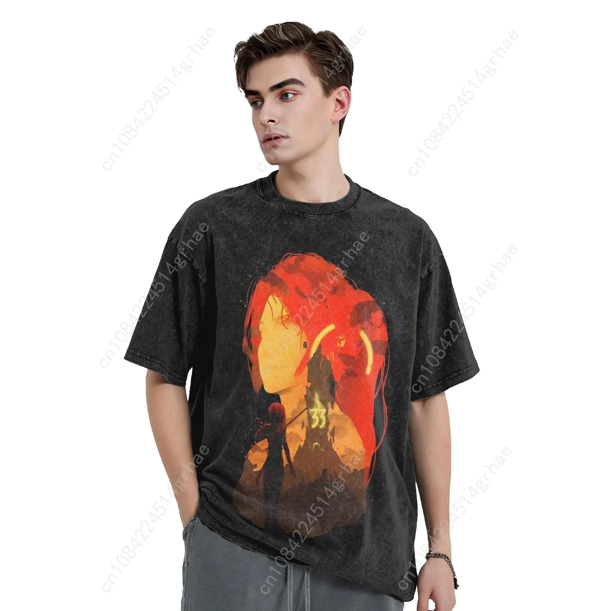 Camiseta para hombre Clair Obscur Expedition 33, camisetas lavadas, juego divertido Hippie, camisetas de verano, ropa informal de estilo callejero de talla grande
