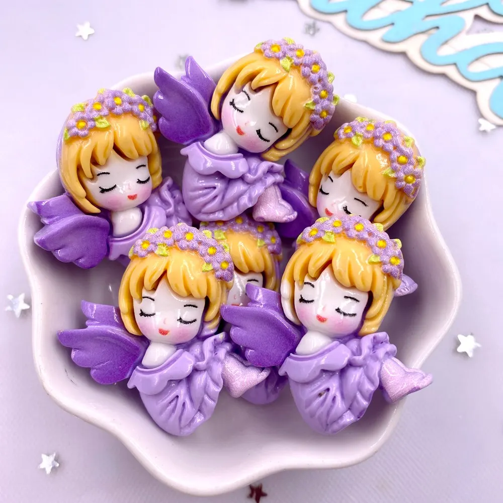 6PCS Resin Kawaii Colorful Cartoon Angel Girl Flatback Stone Home Decor Princess Fairy Figurine Scrapbook DIY Accessories Crafts