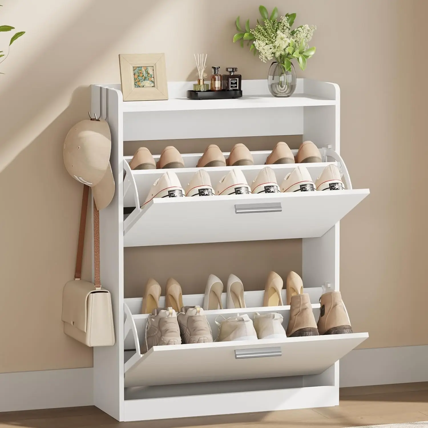 

Отдельно стоящий шкаф для обуви с откидными ящиками, регулируемыми полками для хранения в прихожей, белый, 23,6 дюйма (Ш) x 9,4 дюйма (Г) x 33,1 дюйма (В)