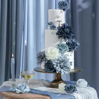 Yannew 20pcs Dusty Blue Artificial Dahlia Flowers with Stem Combo Box for DIY Wedding Party Floral Arrangement Centerpiece Decor 3