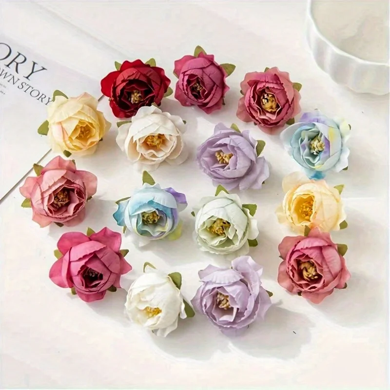 10PC Rose Bud Artificial Flowers Silk 4cm Fake Flowers Head For Home Decor Wedding Decoration DIY Bride Wreath Accessories