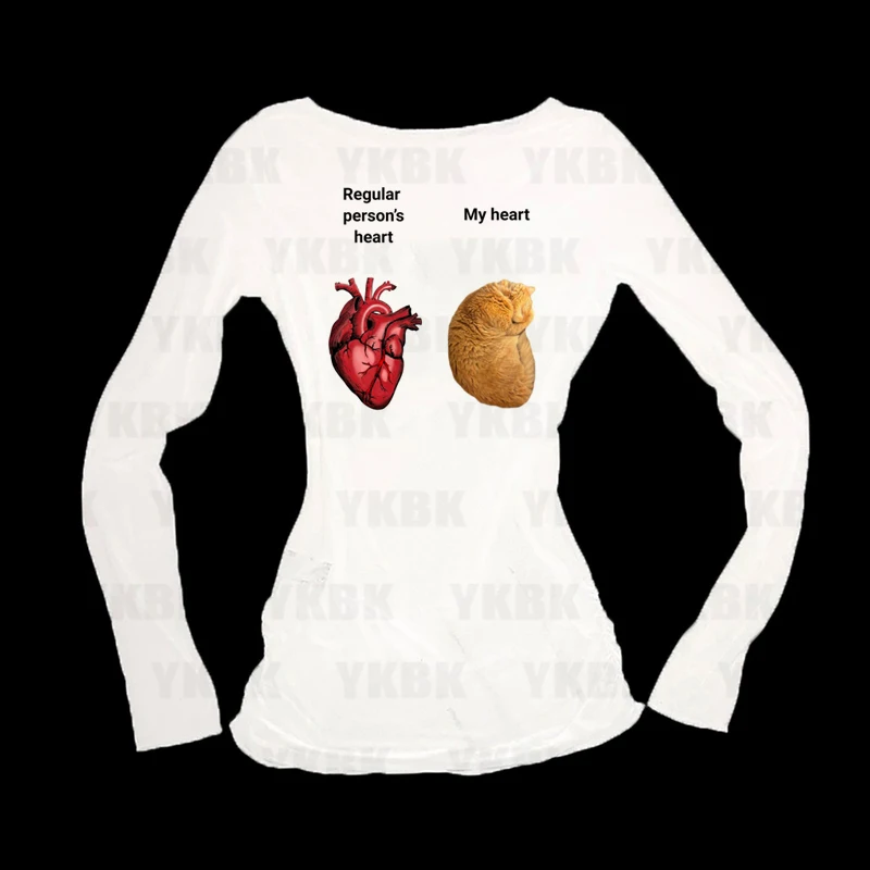 Modisches Casual Y2K Katzen-Print T-Shirt für Mädchen und Frauen, Niedliches Goth-Style Harajuku Streetwear Langarm-Shirt, Figurbetontes Damen-T-Shirt