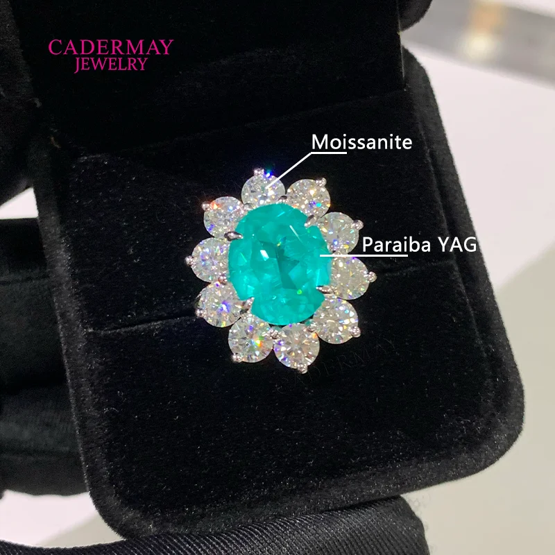 

Paraiba Halo Ring 925 Silver 10x12mm Oval Shape Paraiba YAG With Moissanite Wedding Engagement Ring Pave For Women Gift