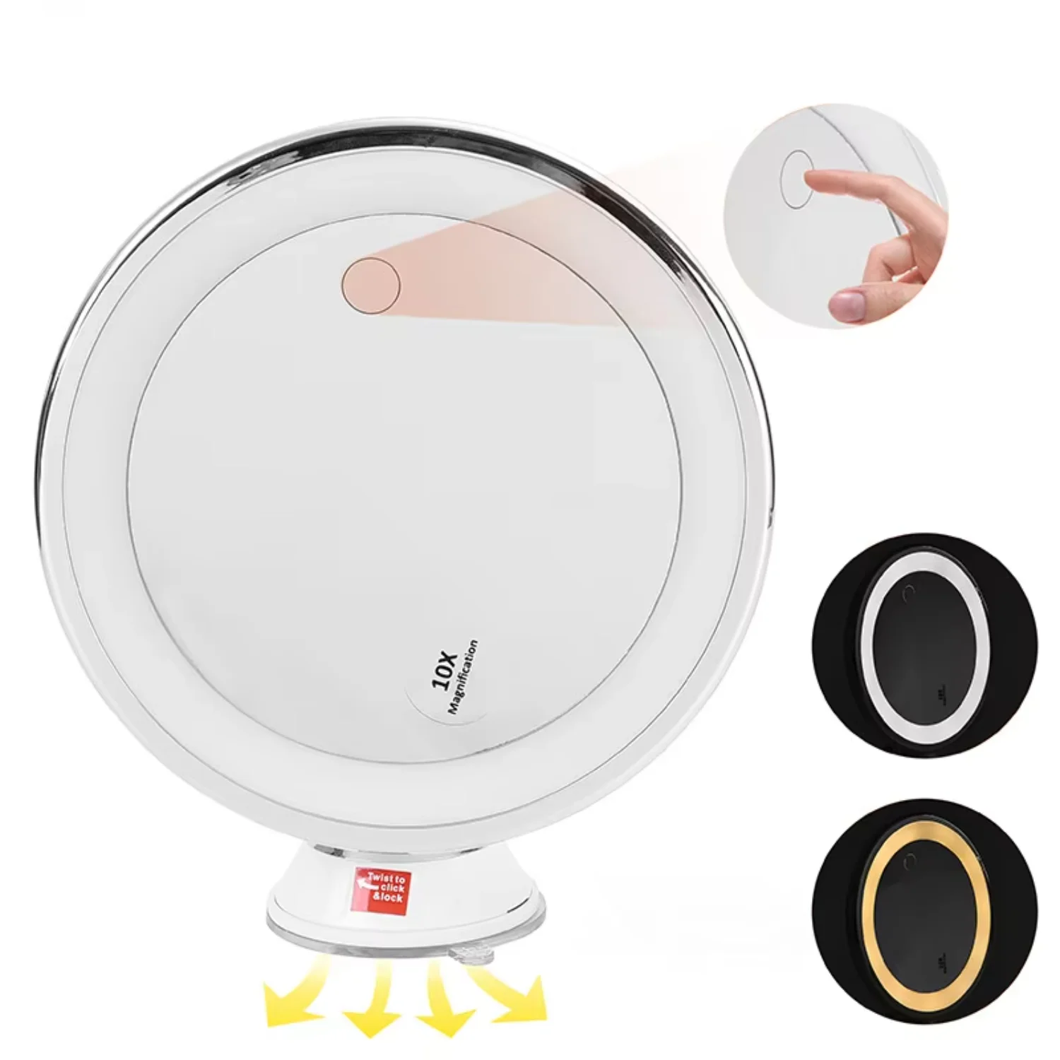 

유연한 메이크업 거울, 10x 확대경, LED 거울, USB 충전, 14 LED 조명 터치 스크린 테이블, 화장품 거울