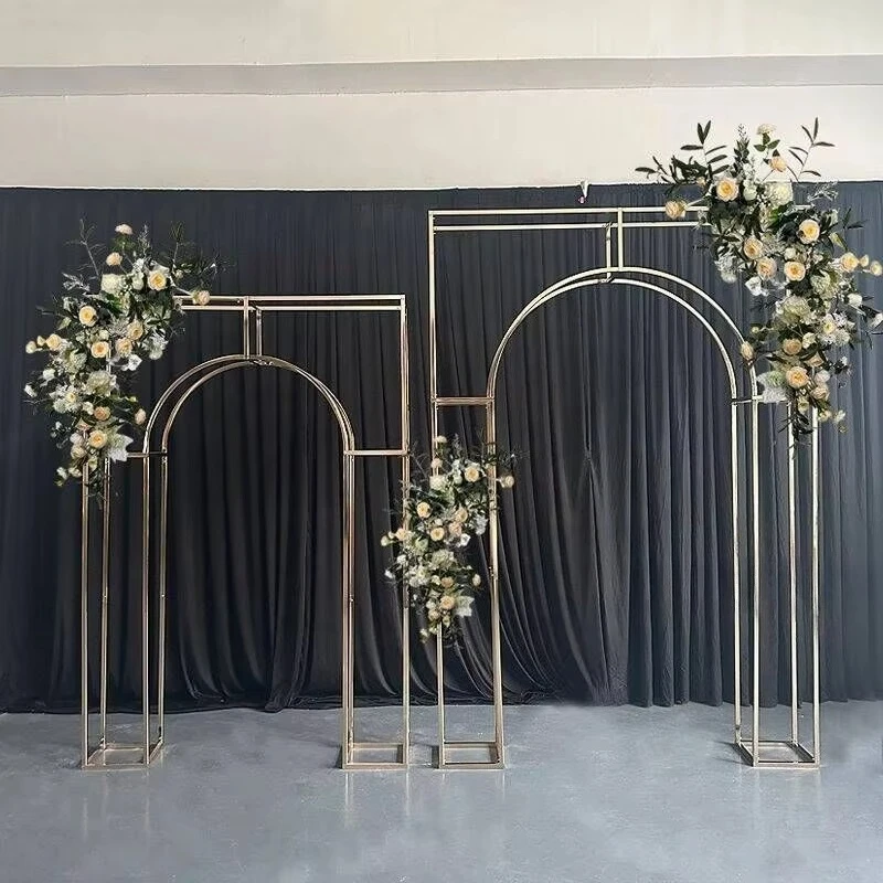 Golden Iron Wedding Arch Backdrop Stand 7-8ft Height Wedding Event Decorations