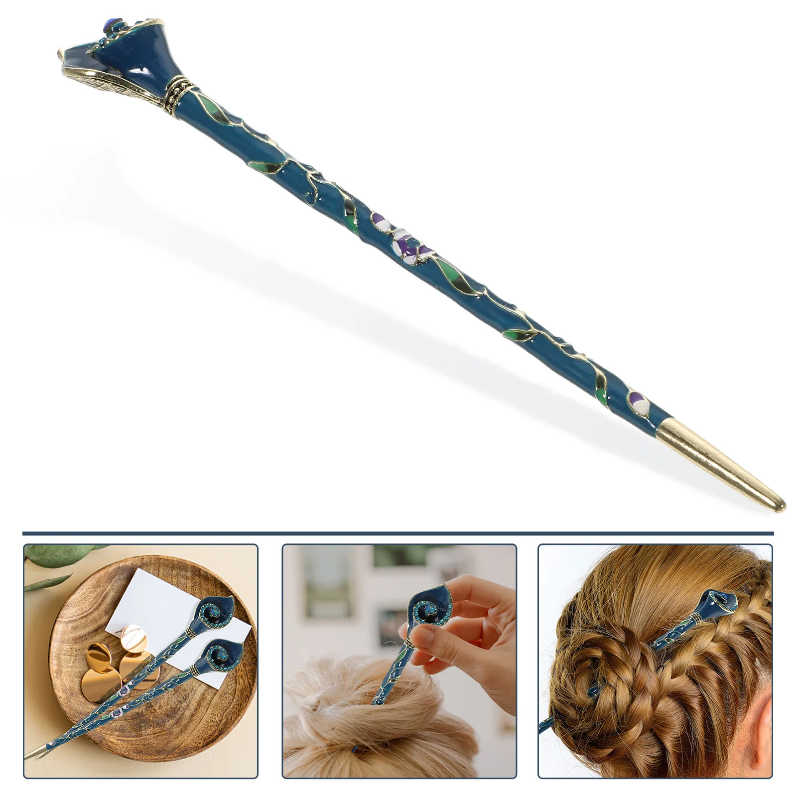 

Vintage Scenic Enamel Hairpin Blue Colored Drawing Durable Hair Chopsticks for Women Daily Party Stylish Decorative Hair Stick
