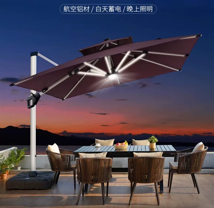 Sunshade Umbrella Outdoor Courtyard Umbrella Sun Umbrella Sunshade Umbrella Roman Umbrella Solar Light with Light Strip Sunshade