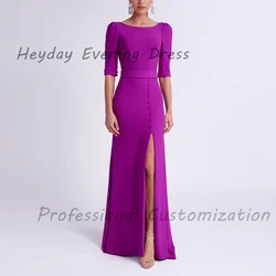 Heyday السعودية Scoop Neckline Crepe Straight Half Sleeves Sexy Ruffle Floor Length Elegant Prom Dress For luxurious Woman 2024