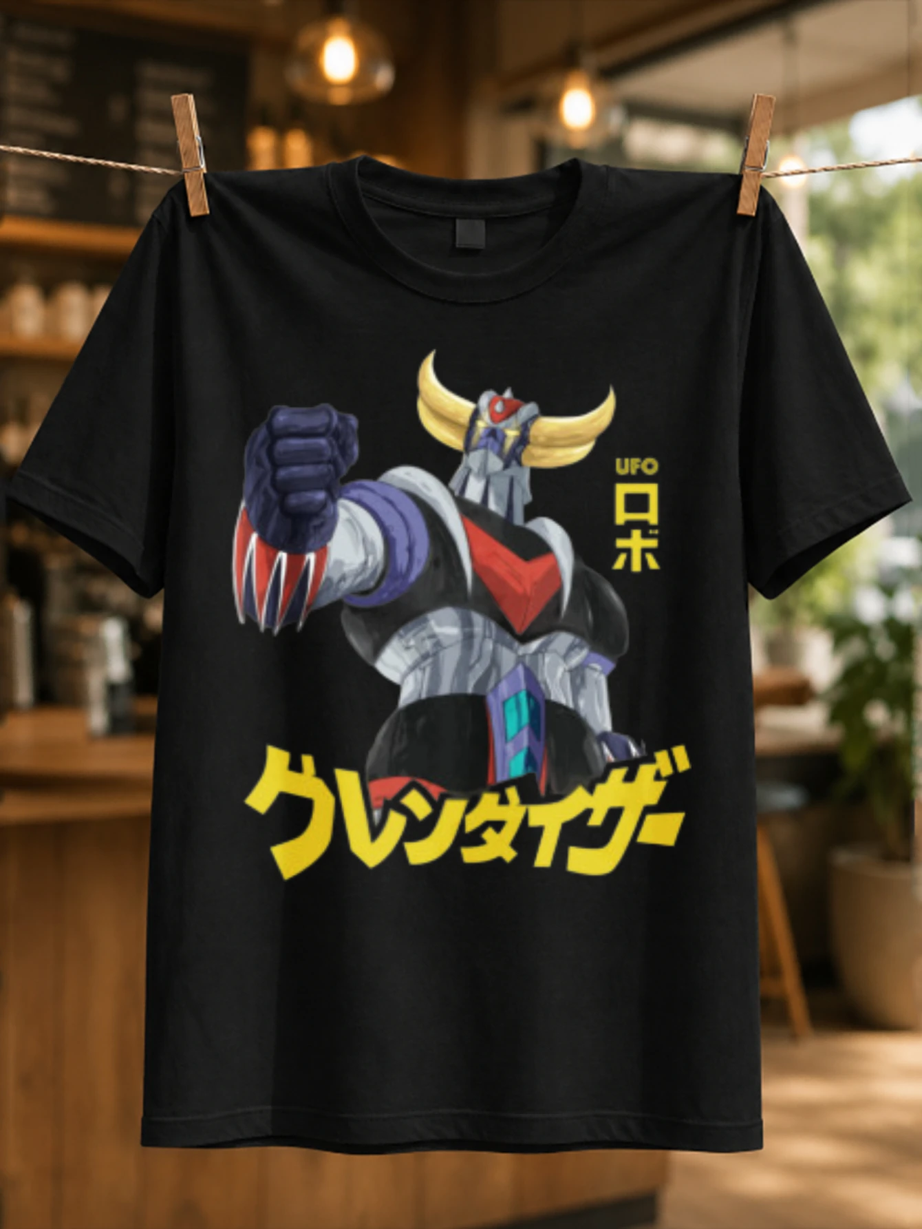 Grendizer UFO Robot giant mecha punch pose yellow Japanese lettering and colorful vintage anime  Unisex All T-Shirt