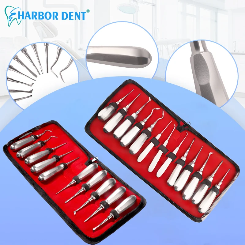 

10/13Pcs Stainless Steel Dental Lift Minimally Invasive Tooth Extraction Straightening Curved Dental Lift Dentist Tool