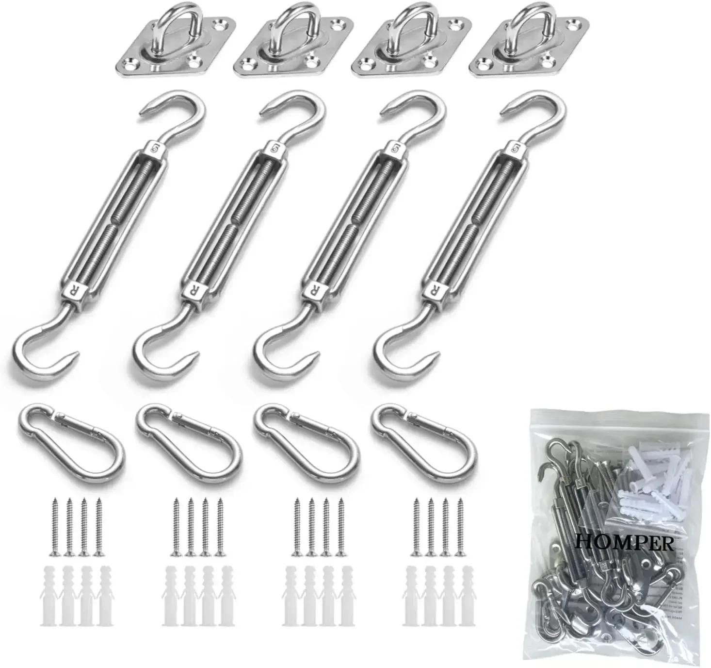 Awning Accessory Kit, Heavy Duty Awning Sail Stainless Steel Hardware Kit for Garden Triangles and Squares, Rectangles, Fixed Fittings