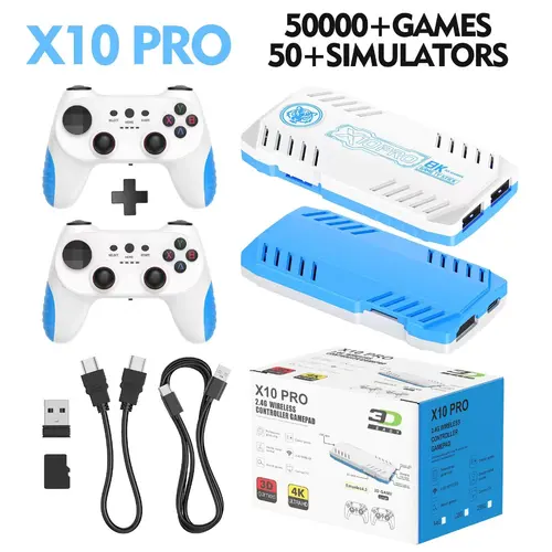 Imagen 2 del producto Nueva Consola de Videojuegos 128G con 50000 Juegos Retro Integrados, 50 Emuladores, Consola de Videojuegos con Dos Controles Inalámbricos X10 Pro Game Stick 4K