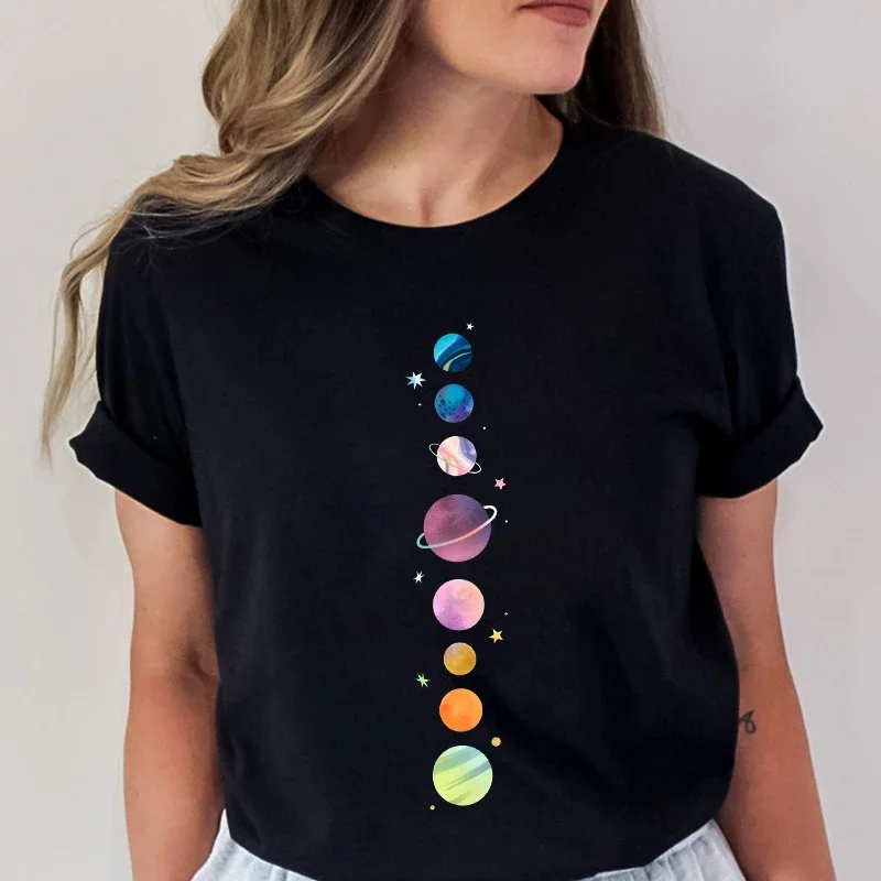 

Футболка женская с принтом планеты Луны, Модный повседневный топ с круглым вырезом и коротким рукавом, уличная одежда, винтажные Топы