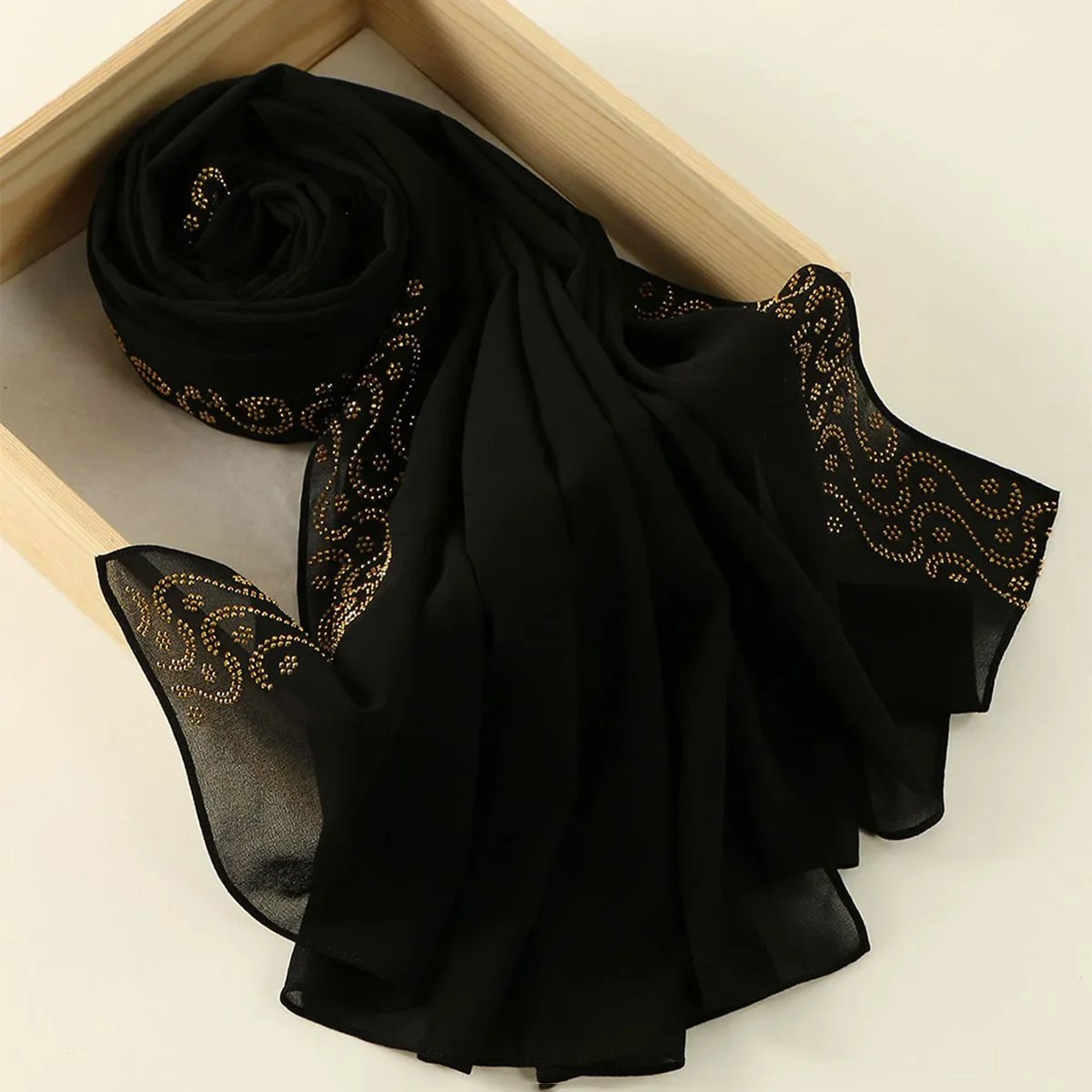 

Мусульманский хиджаб, черный длинный шифоновый платок, головной убор с камнями, шаль, тюрбан, бандана, повязка на голову, буфанда, фуляр, тюрбан для женщин
