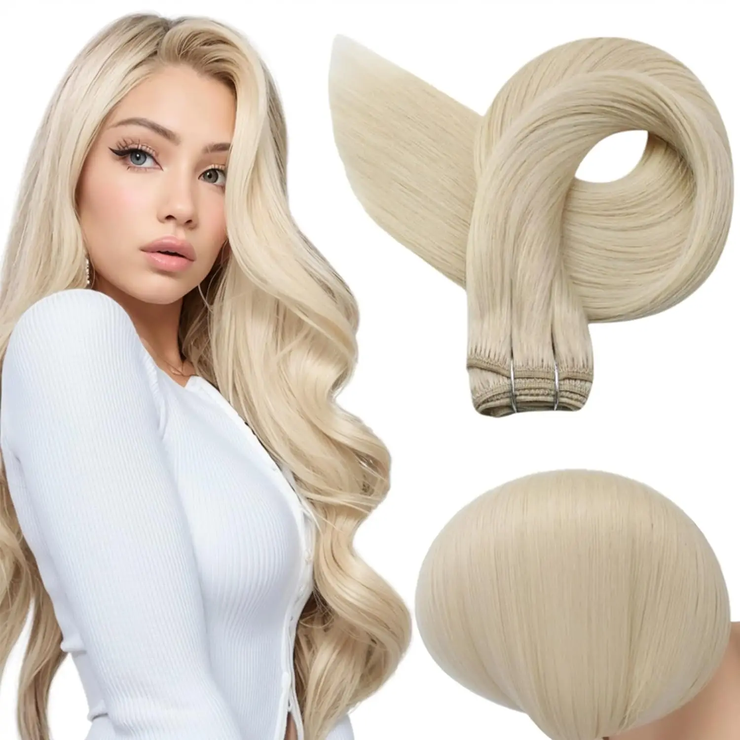 Volledige Glans Menselijk Haar Inslag Extensions Haarbundels Ombre Blonde Kleur 100g Naaien Zijdeachtige Rechte Remy Huid Dubbele inslag Voor Salon