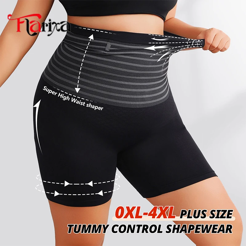 Flarixa Plus Size High Waist Tummy Control Shapewear Shorts Postpartum Underwear Seamless Belly Control Panties Thigh Slimmer