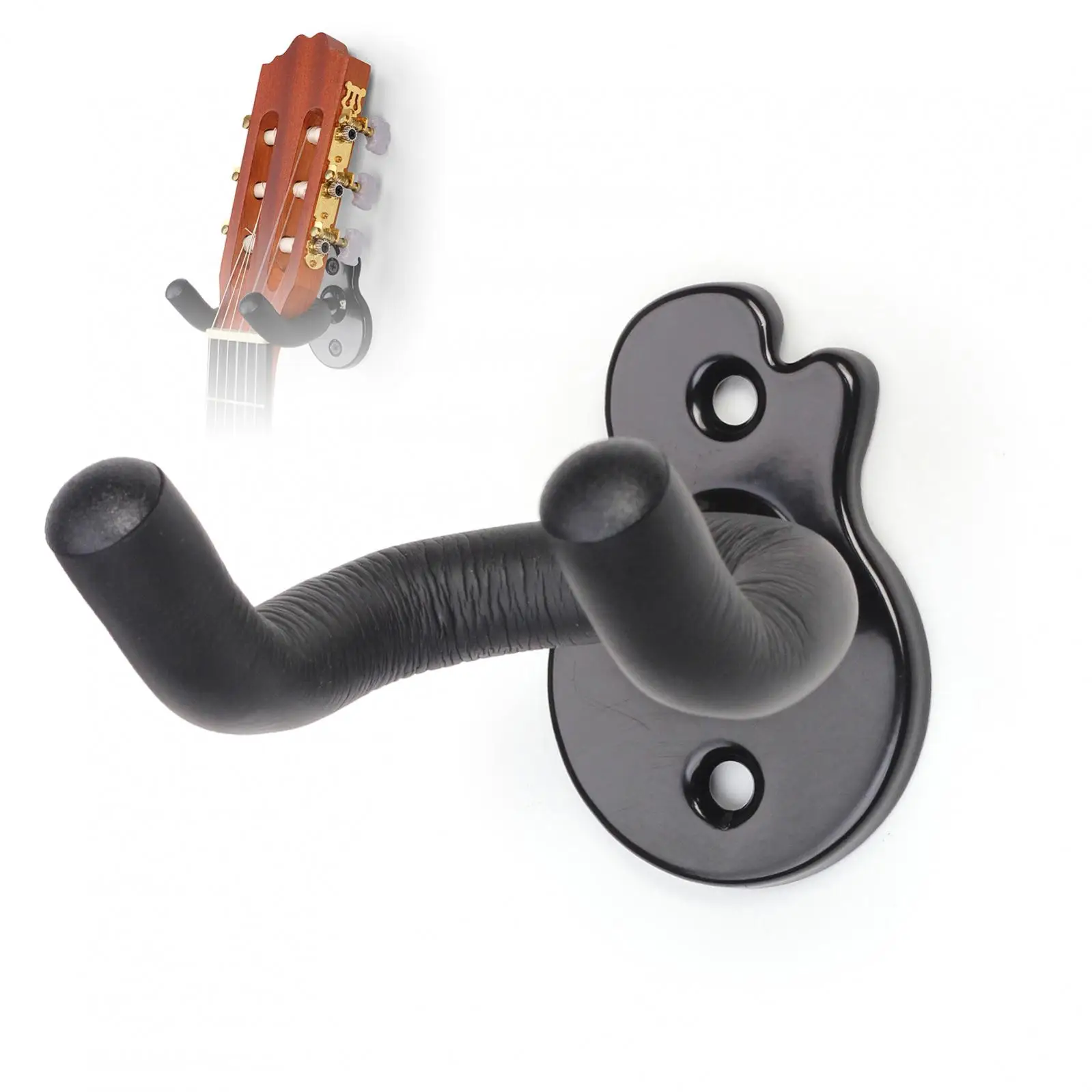 Metal Black Wall Mount Guitar Hanger for Guitars Bass Ukulele Violin, Cutaway Guitar Shape Holder Rack