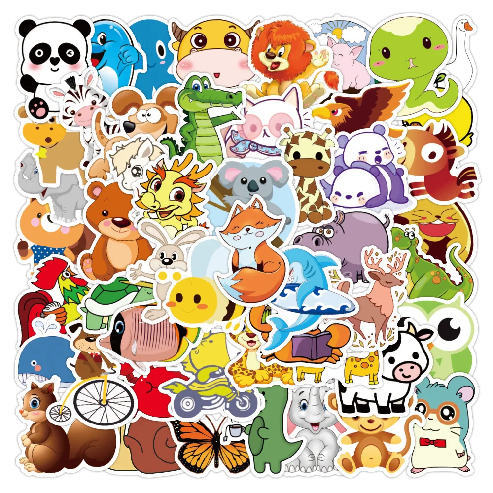 Animais dos desenhos animados Decoração Adesivos para Crianças, Decalques bonitos de Graffiti Impermeável, Brinquedo DIY, Mala Frigorífico Adesivo, Presentes Kawaii, 10 Pcs, 30 Pcs, 50Pcs