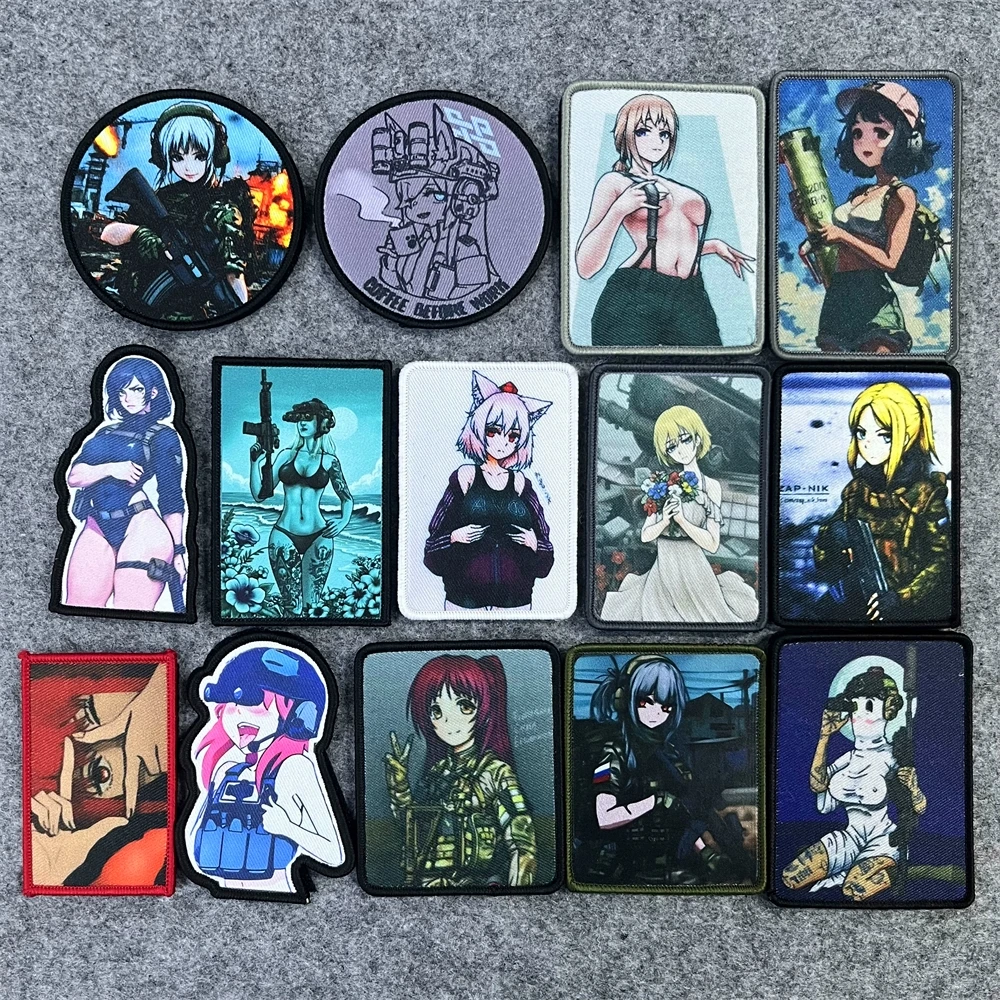 

Blue Archive Morale Badge Tactical Waifu Sexy Beauty Patch Military Army Armband Printed Hook and Loop Patches Backpack Sticker