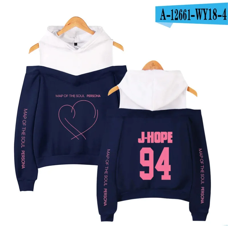 Map of the soul persona Sweatshirts JIMIN RM JUNG KOOK Women hip hop casual off shoulder Hoodies Fans Present For Youth Girls