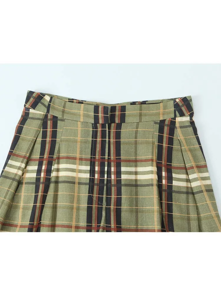 กางเกงขายาวทรงตรงหลวมสไตล์แฟชั่นสำหรับผู้หญิง ดีไซน์เก๋ไก๋ ลายตาราง แนวลำลอง ฤดูใบไม้ร่วง 2025