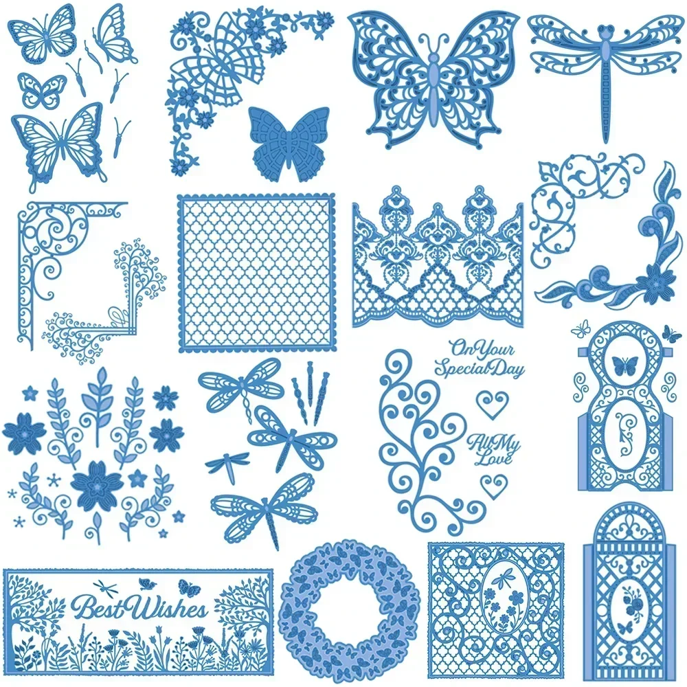 Flourish Libelle Schmetterling Metall-Stanzformen, Vitalität, Blumen, gestanzt, für DIY Scrapbooking, Papierkarten, Herstellung von Form, Neu 2023