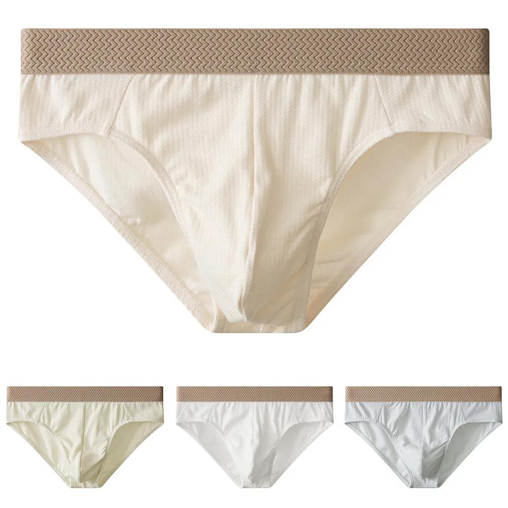 

Men's Cotton Soft Briefs Underwear Bulge Pouch Panties Breathable Middle Rise Underpants Solid Color